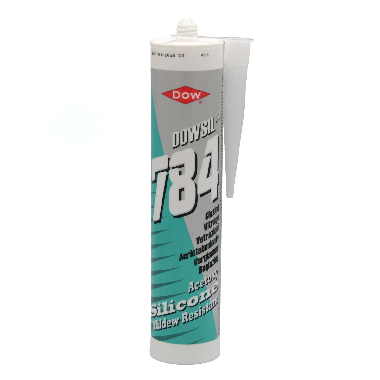 Weatherproof silicone sealant 310ml Dowsil 784 tube for glazing and industrial sealing applications.