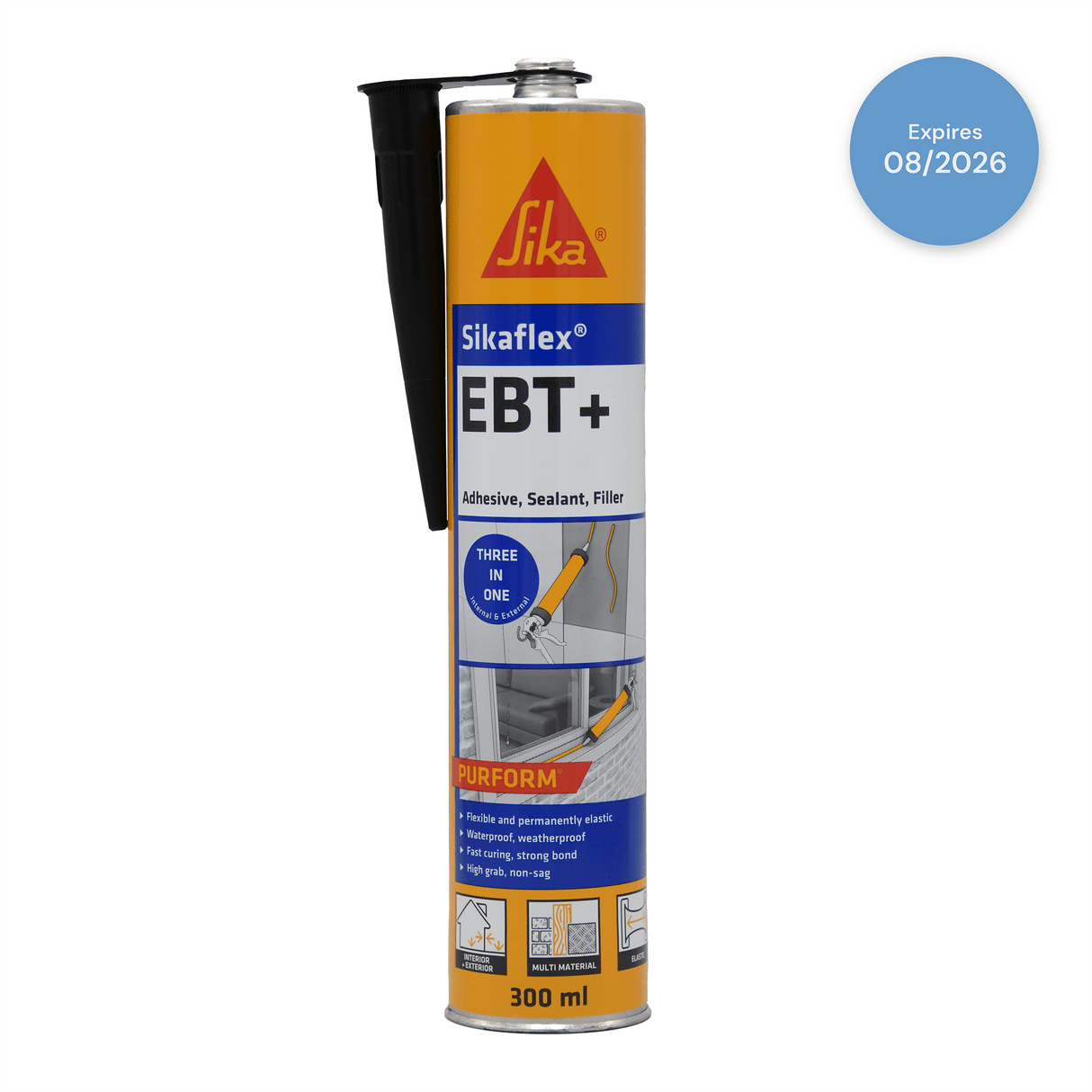 Sikaflex EBT+ adhesive sealant 300ml tube with applicator, multi-purpose, elastic polyurethane adhesive.